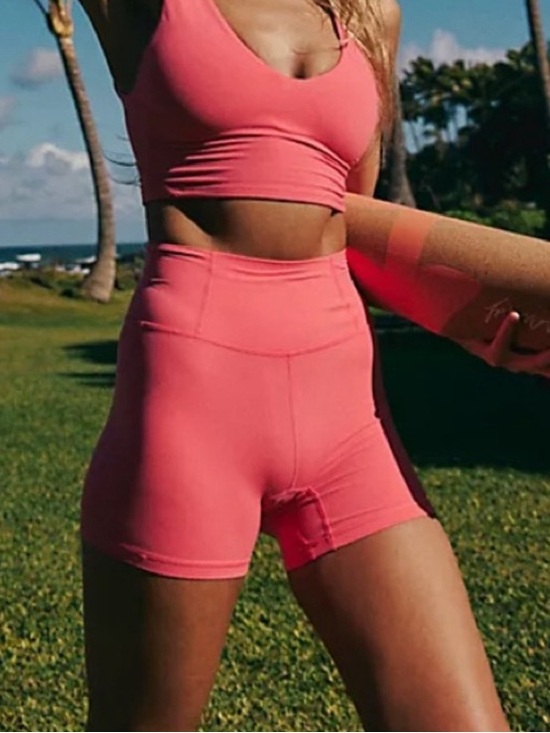 FP Movement by Free People Pants - FP Movement Never Better Neon Coral 5" Biker Shorts High Waisted